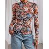 imagePRETTYGARDEN Womens Mesh Floral Blouses 2025 Fall Clothes Long Sleeve Going Out Tops Fitted Shirts Date Night OutfitFloral Black Orange