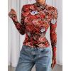 imagePRETTYGARDEN Womens Mesh Floral Blouses 2025 Fall Clothes Long Sleeve Going Out Tops Fitted Shirts Date Night OutfitFloral Black Red