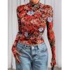 imagePRETTYGARDEN Womens Mesh Floral Blouses 2025 Fall Clothes Long Sleeve Going Out Tops Fitted Shirts Date Night OutfitFloral Black Red