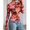 imagePRETTYGARDEN Womens Mesh Floral Blouses 2025 Fall Clothes Long Sleeve Going Out Tops Fitted Shirts Date Night OutfitFloral Brown Orange