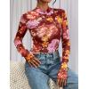 imagePRETTYGARDEN Womens Mesh Floral Blouses 2025 Fall Clothes Long Sleeve Going Out Tops Fitted Shirts Date Night OutfitFloral Brown Orange