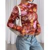 imagePRETTYGARDEN Womens Mesh Floral Blouses 2025 Fall Clothes Long Sleeve Going Out Tops Fitted Shirts Date Night OutfitFloral Brown Orange