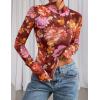 imagePRETTYGARDEN Womens Mesh Floral Blouses 2025 Fall Clothes Long Sleeve Going Out Tops Fitted Shirts Date Night OutfitFloral Brown Orange