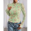 imagePRETTYGARDEN Womens Mesh Floral Blouses 2025 Fall Clothes Long Sleeve Going Out Tops Fitted Shirts Date Night OutfitFloral Green