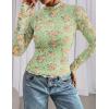 imagePRETTYGARDEN Womens Mesh Floral Blouses 2025 Fall Clothes Long Sleeve Going Out Tops Fitted Shirts Date Night OutfitFloral Green