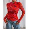 imagePRETTYGARDEN Womens Mesh Floral Blouses 2025 Fall Clothes Long Sleeve Going Out Tops Fitted Shirts Date Night OutfitFloral Orange Red