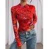 imagePRETTYGARDEN Womens Mesh Floral Blouses 2025 Fall Clothes Long Sleeve Going Out Tops Fitted Shirts Date Night OutfitFloral Orange Red