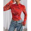 imagePRETTYGARDEN Womens Mesh Floral Blouses 2025 Fall Clothes Long Sleeve Going Out Tops Fitted Shirts Date Night OutfitFloral Orange Red