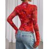 imagePRETTYGARDEN Womens Mesh Floral Blouses 2025 Fall Clothes Long Sleeve Going Out Tops Fitted Shirts Date Night OutfitFloral Orange Red