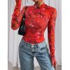 imagePRETTYGARDEN Womens Mesh Floral Blouses 2025 Fall Clothes Long Sleeve Going Out Tops Fitted Shirts Date Night OutfitFloral Orange Red