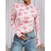 imagePRETTYGARDEN Womens Mesh Floral Blouses 2025 Fall Clothes Long Sleeve Going Out Tops Fitted Shirts Date Night OutfitFloral Pink