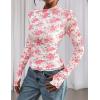 imagePRETTYGARDEN Womens Mesh Floral Blouses 2025 Fall Clothes Long Sleeve Going Out Tops Fitted Shirts Date Night OutfitFloral Pink