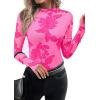 imagePRETTYGARDEN Womens Mesh Floral Blouses 2025 Fall Clothes Long Sleeve Going Out Tops Fitted Shirts Date Night OutfitFloral Pink Rose Red