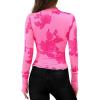 imagePRETTYGARDEN Womens Mesh Floral Blouses 2025 Fall Clothes Long Sleeve Going Out Tops Fitted Shirts Date Night OutfitFloral Pink Rose Red