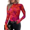 imagePRETTYGARDEN Womens Mesh Floral Blouses 2025 Fall Clothes Long Sleeve Going Out Tops Fitted Shirts Date Night OutfitFloral Red Purple