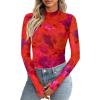 imagePRETTYGARDEN Womens Mesh Floral Blouses 2025 Fall Clothes Long Sleeve Going Out Tops Fitted Shirts Date Night OutfitFloral Red Purple