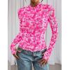 imagePRETTYGARDEN Womens Mesh Floral Blouses 2025 Fall Clothes Long Sleeve Going Out Tops Fitted Shirts Date Night OutfitFloral White Rose Pink