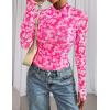 imagePRETTYGARDEN Womens Mesh Floral Blouses 2025 Fall Clothes Long Sleeve Going Out Tops Fitted Shirts Date Night OutfitFloral White Rose Pink