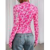 imagePRETTYGARDEN Womens Mesh Floral Blouses 2025 Fall Clothes Long Sleeve Going Out Tops Fitted Shirts Date Night OutfitFloral White Rose Pink