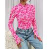 imagePRETTYGARDEN Womens Mesh Floral Blouses 2025 Fall Clothes Long Sleeve Going Out Tops Fitted Shirts Date Night OutfitFloral White Rose Pink