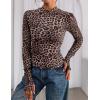 imagePRETTYGARDEN Womens Mesh Floral Blouses 2025 Fall Clothes Long Sleeve Going Out Tops Fitted Shirts Date Night OutfitLeopard Print