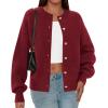 imagePRETTYGARDEN Cardigan for Women 2025 Fall Fashion Long Sleeve Trendy Button Down Work Office Sweaters Cute Winter JacketBurgundy