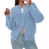 imagePRETTYGARDEN Cardigan for Women 2025 Fall Fashion Long Sleeve Trendy Button Down Work Office Sweaters Cute Winter JacketLight Blue