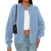 imagePRETTYGARDEN Cardigan for Women 2025 Fall Fashion Long Sleeve Trendy Button Down Work Office Sweaters Cute Winter JacketLight Blue