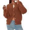 imagePRETTYGARDEN Cardigan for Women 2025 Fall Fashion Long Sleeve Trendy Button Down Work Office Sweaters Cute Winter JacketRed Brown