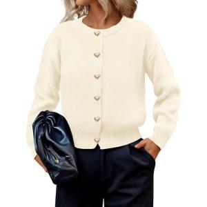 imagePRETTYGARDEN Cardigan for Women 2025 Fall Fashion Long Sleeve Trendy Button Down Work Office Sweaters Cute Winter JacketBeige