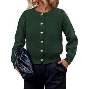 imagePRETTYGARDEN Cardigan for Women 2025 Fall Fashion Long Sleeve Trendy Button Down Work Office Sweaters Cute Winter JacketDark Green
