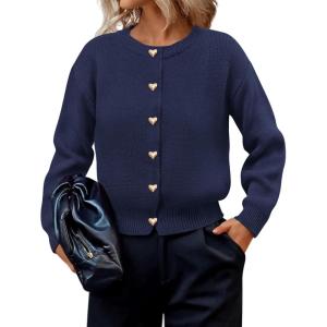 imagePRETTYGARDEN Cardigan for Women 2025 Fall Fashion Long Sleeve Trendy Button Down Work Office Sweaters Cute Winter JacketNavy