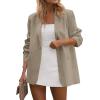 imagePRETTYGARDEN Blazers for Women Business Casual Outfits 2025 Fall Fashion Open Front Long Sleeve Suit Jackets Work BlazerKhaki