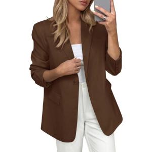 imagePRETTYGARDEN Blazers for Women Business Casual Outfits 2025 Fall Fashion Open Front Long Sleeve Suit Jackets Work BlazerBrown