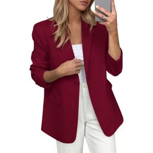 imagePRETTYGARDEN Blazers for Women Business Casual Outfits 2025 Fall Fashion Open Front Long Sleeve Suit Jackets Work BlazerWine Red
