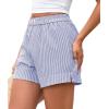 imagePRETTYGARDEN Womens Striped Boxer Shorts Summer 2025 Trendy Casual Elastic Waist Lounge Sleep Pajama Bottoms Beach ShortsStriped Dark Blue White