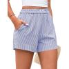 imagePRETTYGARDEN Womens Striped Boxer Shorts Summer 2025 Trendy Casual Elastic Waist Lounge Sleep Pajama Bottoms Beach ShortsStriped Dark Blue White