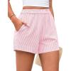 imagePRETTYGARDEN Womens Striped Boxer Shorts Summer 2025 Trendy Casual Elastic Waist Lounge Sleep Pajama Bottoms Beach ShortsStriped Light Pink White