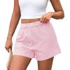 imagePRETTYGARDEN Womens Striped Boxer Shorts Summer 2025 Trendy Casual Elastic Waist Lounge Sleep Pajama Bottoms Beach ShortsStriped Light Pink White