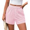 imagePRETTYGARDEN Womens Striped Boxer Shorts Summer 2025 Trendy Casual Elastic Waist Lounge Sleep Pajama Bottoms Beach ShortsStriped Light Pink White