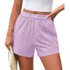 imagePRETTYGARDEN Womens Striped Boxer Shorts Summer 2025 Trendy Casual Elastic Waist Lounge Sleep Pajama Bottoms Beach ShortsStriped Purple White
