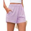 imagePRETTYGARDEN Womens Striped Boxer Shorts Summer 2025 Trendy Casual Elastic Waist Lounge Sleep Pajama Bottoms Beach ShortsStriped Purple White