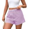 imagePRETTYGARDEN Womens Striped Boxer Shorts Summer 2025 Trendy Casual Elastic Waist Lounge Sleep Pajama Bottoms Beach ShortsStriped Purple White