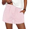 imagePRETTYGARDEN Womens Striped Boxer Shorts Summer 2025 Trendy Casual Elastic Waist Lounge Sleep Pajama Bottoms Beach ShortsStriped Light Pink White