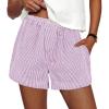 imagePRETTYGARDEN Womens Striped Boxer Shorts Summer 2025 Trendy Casual Elastic Waist Lounge Sleep Pajama Bottoms Beach ShortsStriped Purple White