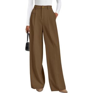 imagePRETTYGARDEN Womens Wide Leg Dress Pants 2025 Business Casual Flowy Work Palazzo Pants High Waisted Slacks TrousersBrown