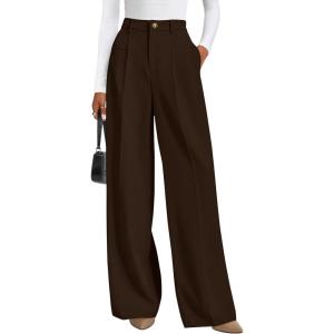 imagePRETTYGARDEN Womens Wide Leg Dress Pants 2025 Business Casual Flowy Work Palazzo Pants High Waisted Slacks TrousersDark Brown