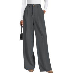 imagePRETTYGARDEN Womens Wide Leg Dress Pants 2025 Business Casual Flowy Work Palazzo Pants High Waisted Slacks TrousersDark Grey