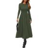 imagePRETTYGARDEN Cocktail Dresses for Women 2025 Elegant Classy Fall Long Sleeve Midi A Line Flowy Modest Winter Party DressArmy Green