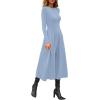 imagePRETTYGARDEN Cocktail Dresses for Women 2025 Elegant Classy Fall Long Sleeve Midi A Line Flowy Modest Winter Party DressLight Blue